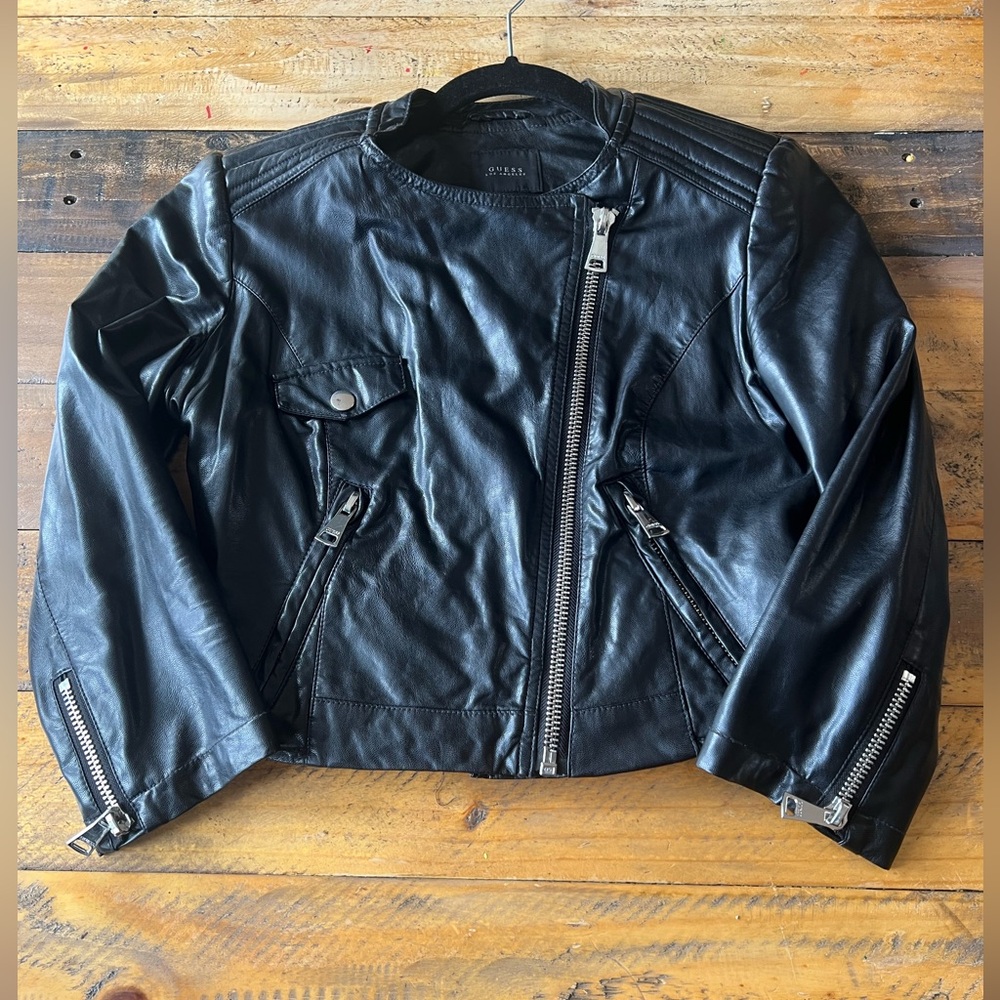 GUESS Women’s Grunge Vegan Leather Cropped Jacket